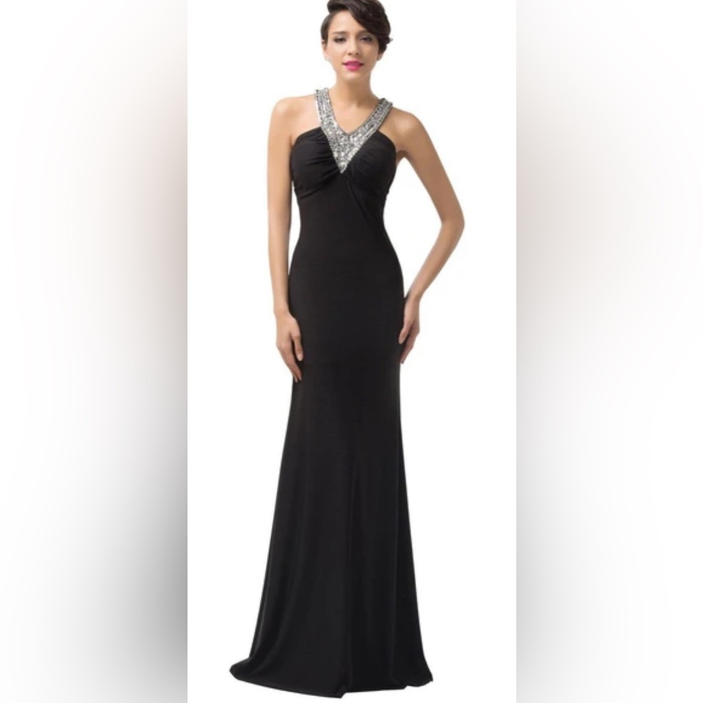 Grace Karin Black and Silver One-Shoulder Wedding Dress